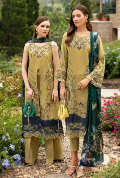 RAMSHA - Andaaz Luxury Lawn – OLIVE GREEN UNSTITCHED